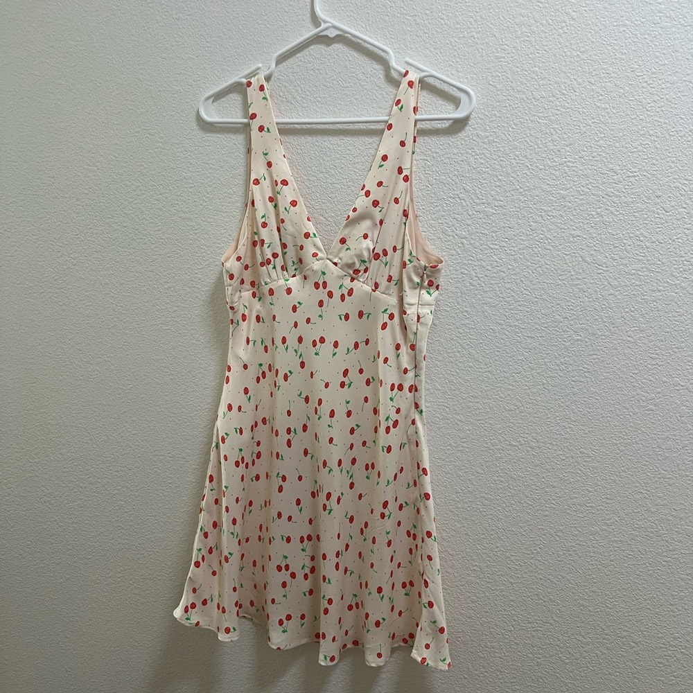 Cream Dress with Red Floral Pattern